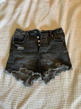 We The Free Black Distressed High-Waist Denim Shorts Curvy